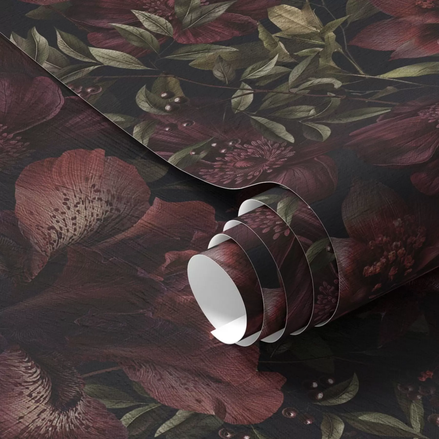 Fototapeedid Rikkalikud burgundia värvi lilled tumedal taustal a01032