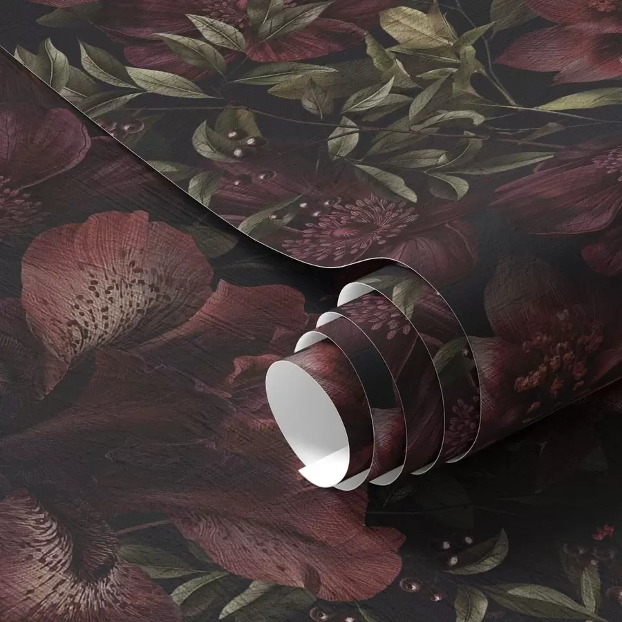 Fototapeedid Rikkalikud burgundia värvi lilled tumedal taustal a01032