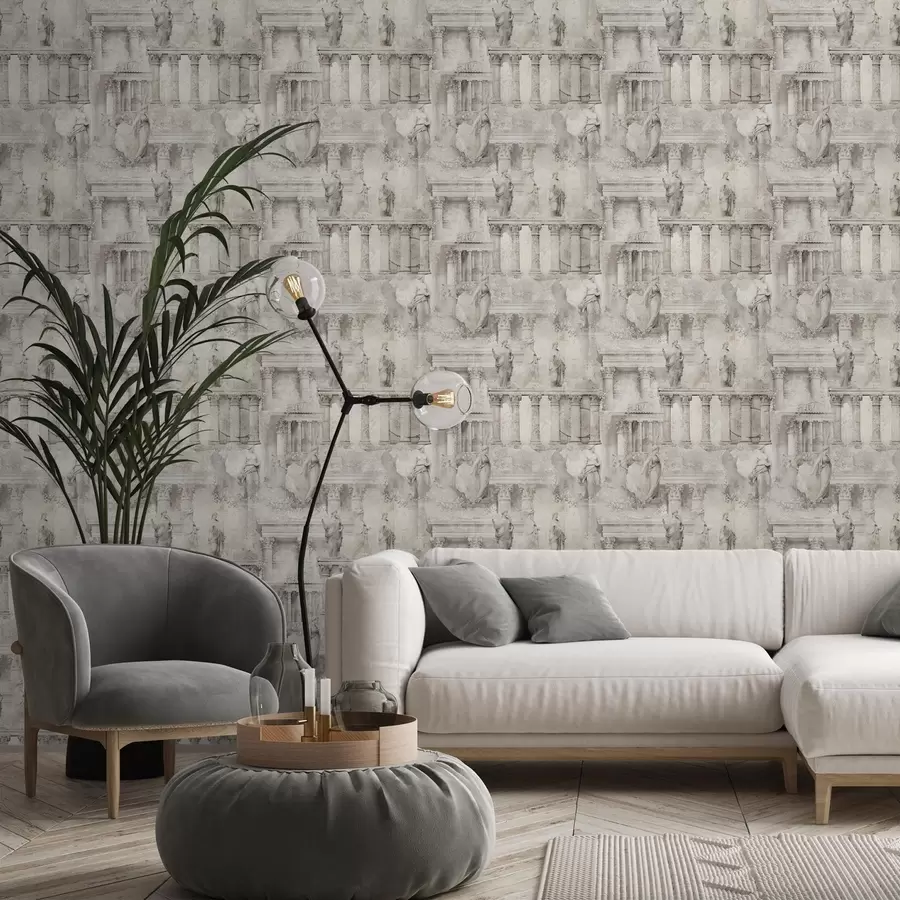 Fototapeedid Antiiksed kujud ja sambad pehmetes beež-hallides toonides a01041