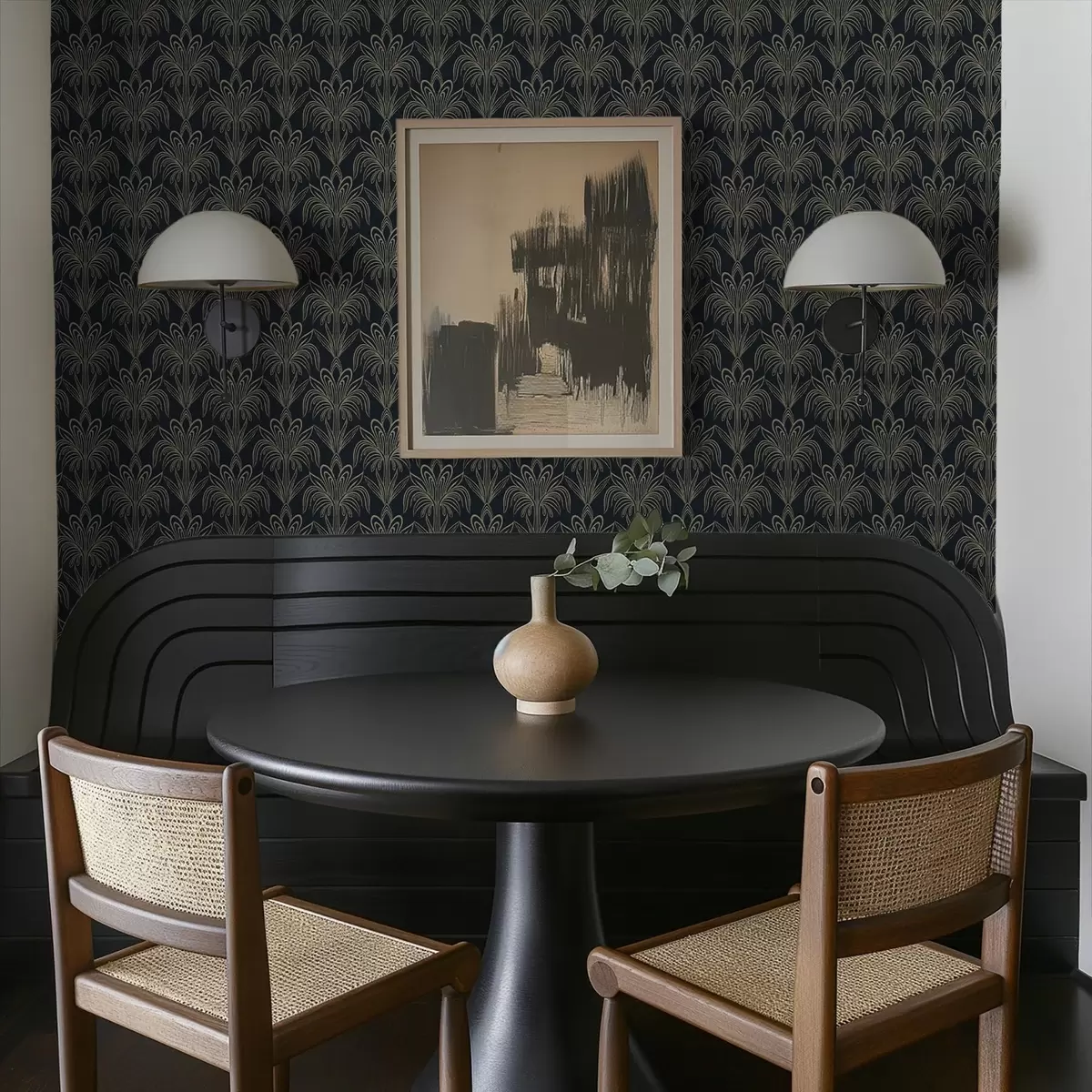 Tapeet Tume art déco ornament stiliseeritud taimedega a01065