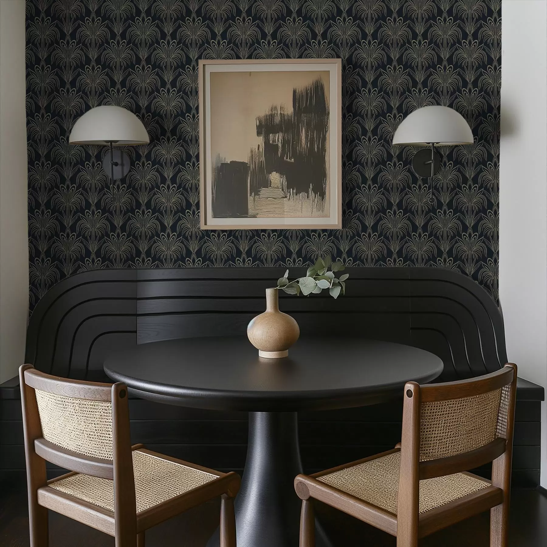 Fototapeedid Tume art déco ornament stiliseeritud taimedega a01065