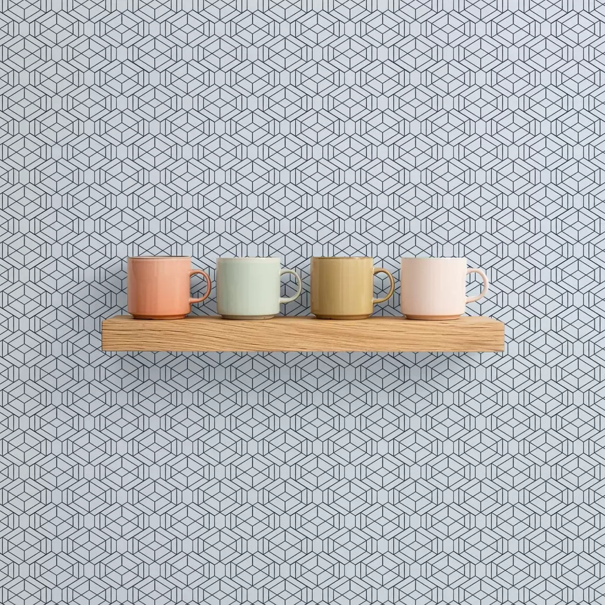 Tapeet Helesinine geomeetriline kuubimuster a01066