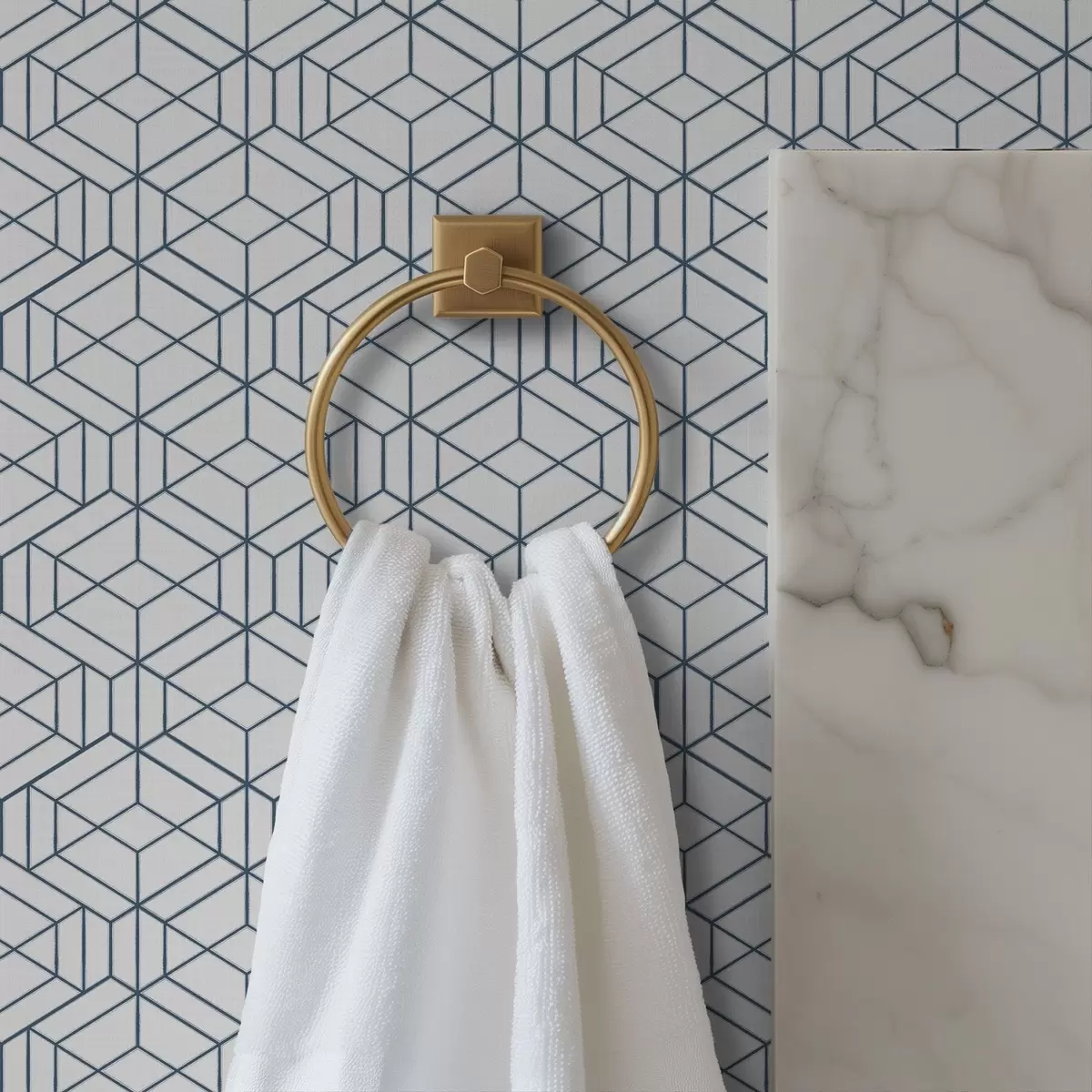 Tapeet Valge taust siniste kolmemõõtmeliste geomeetriliste kuubikutega a01067