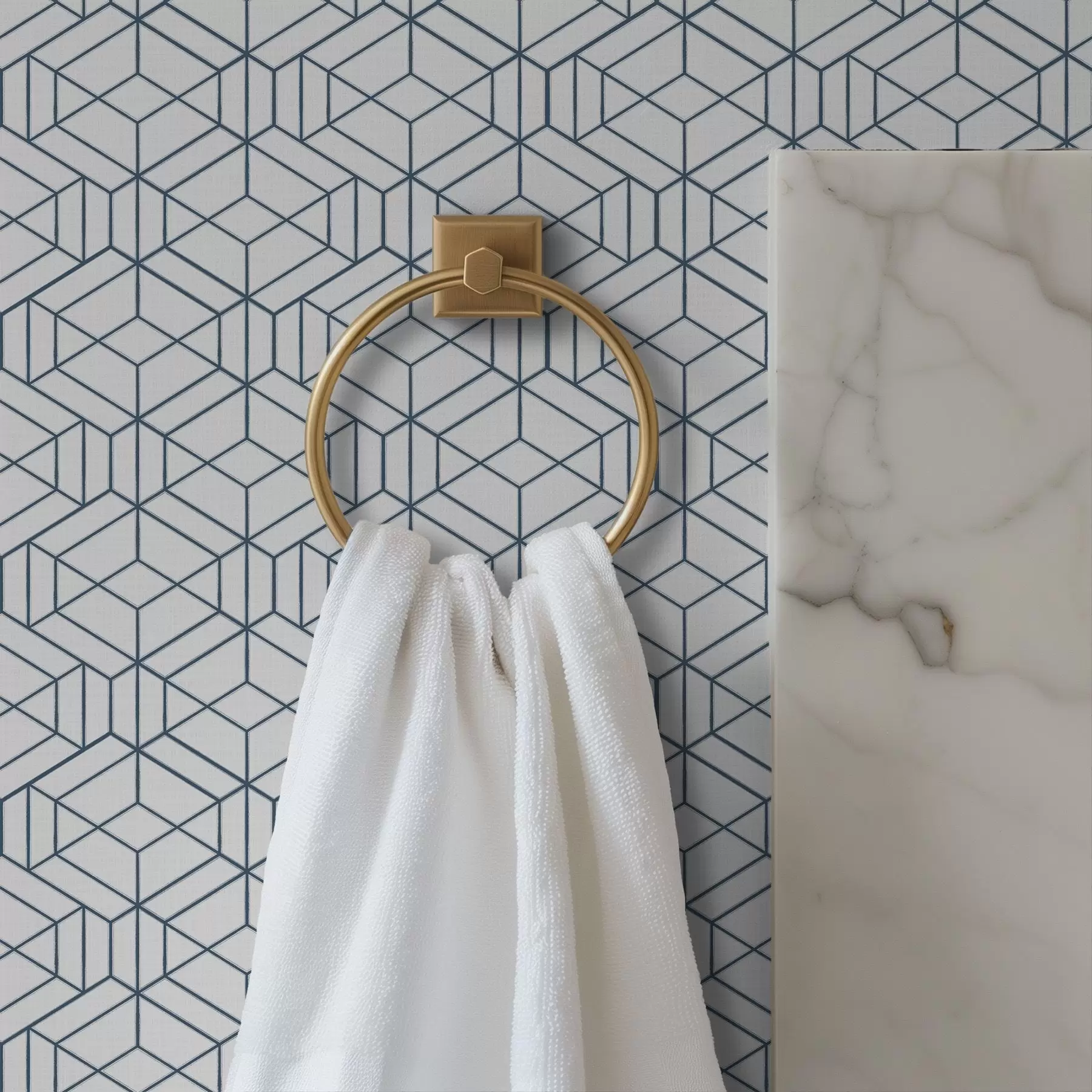 Fototapeedid Valge taust siniste kolmemõõtmeliste geomeetriliste kuubikutega a01067