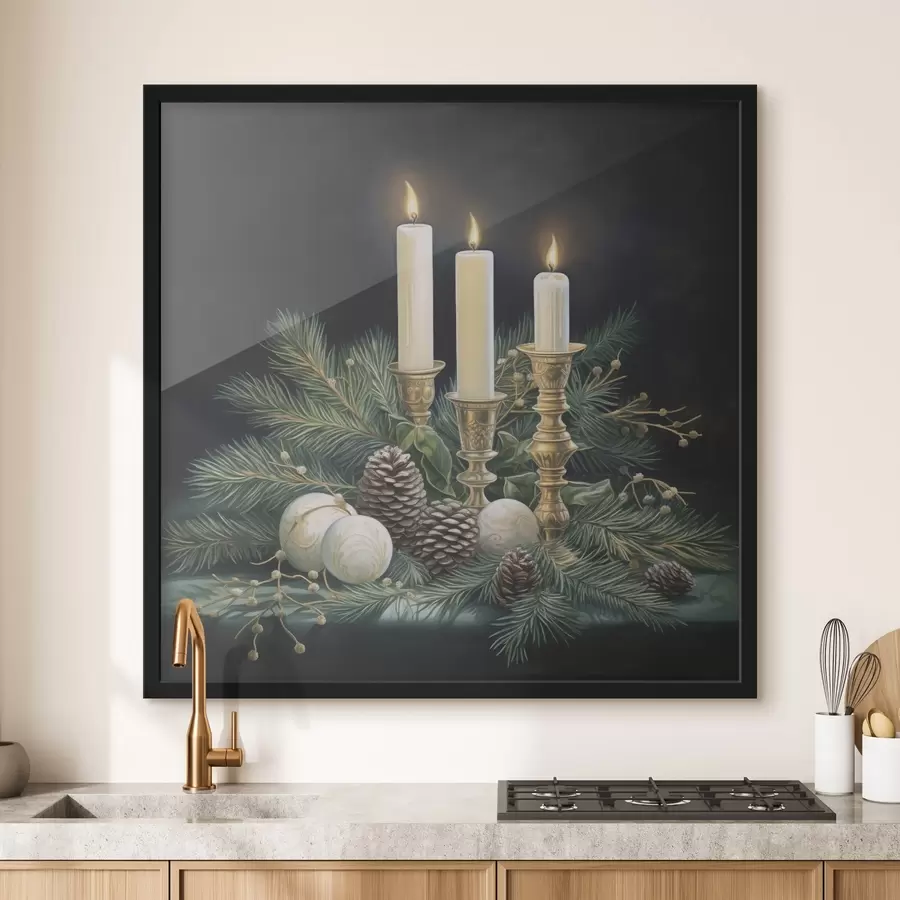 Fototapeedid Uusaasta kaunistus, kuusk ja küünlad f46963