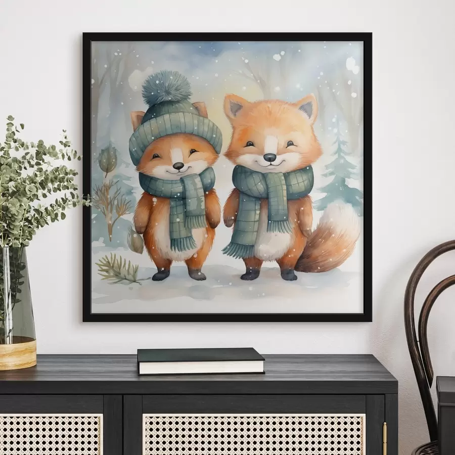 Fototapeedid Kaks väikest rebasekest, imitatsioon akvarell f46969