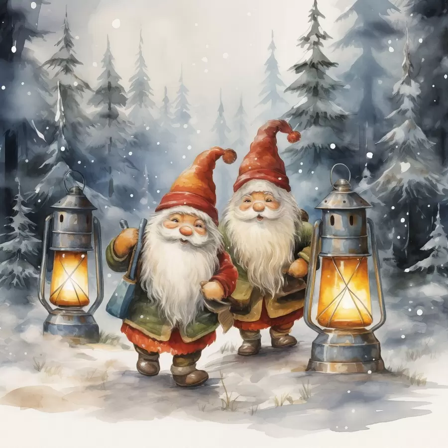 Fototapeedid Uusaasta päkapikud, imitatsioon akvarell f46970