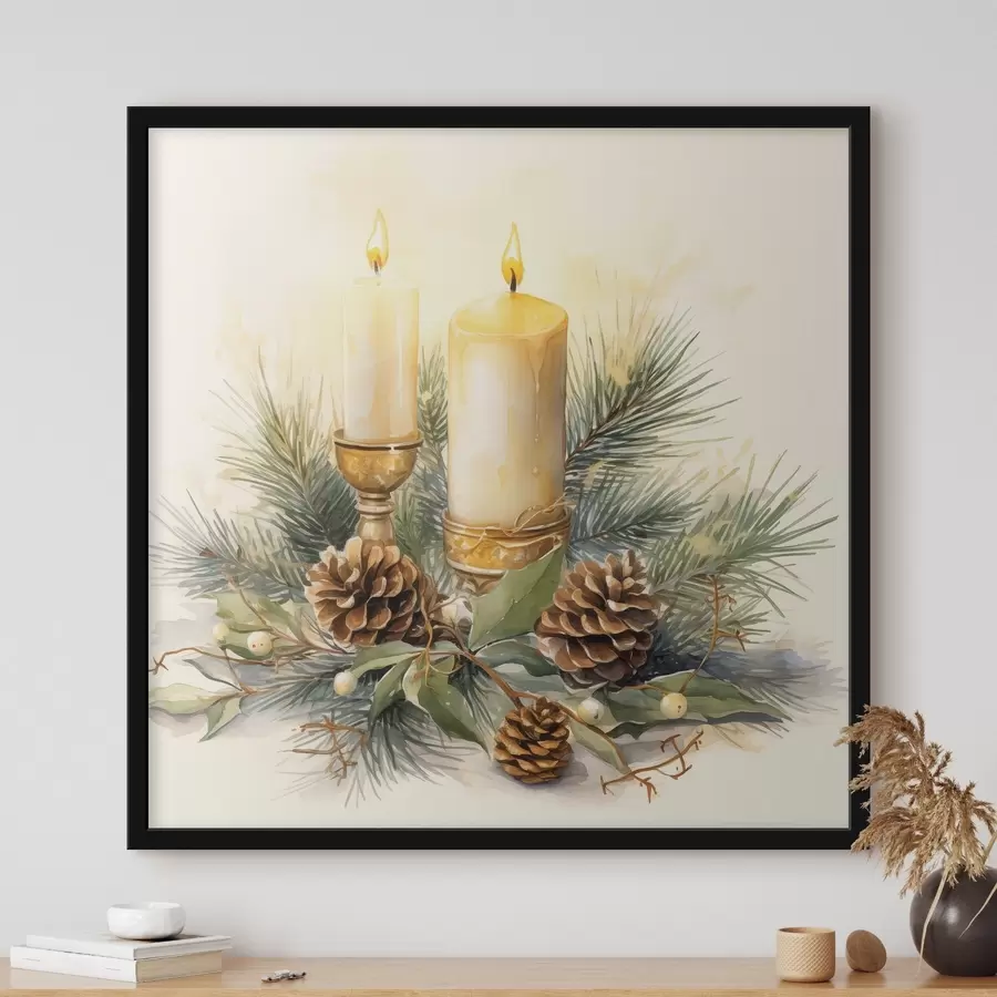 Fototapeedid Kompositsioon, uusaasta, kuusk ja küünlad f46971