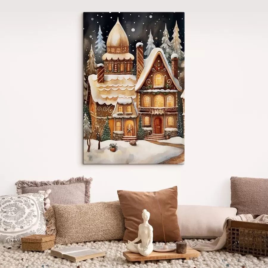 Pilt Lumega kaetud majad metsas s46985