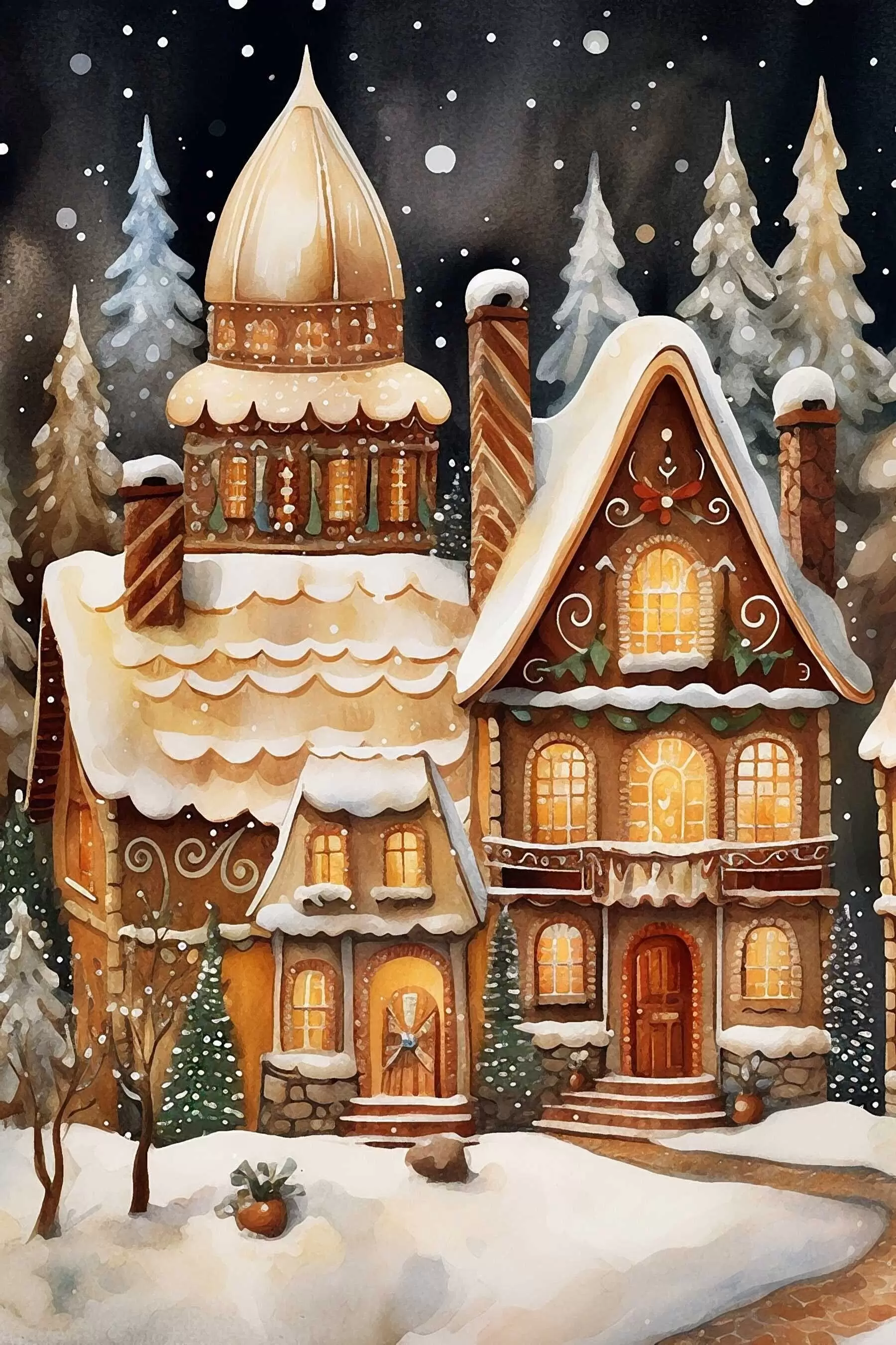 Fototapeedid Lumega kaetud majad metsas f46985