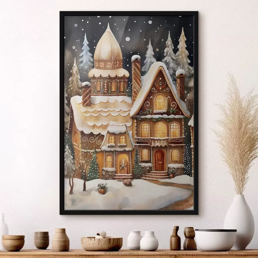 Fototapeedid Lumega kaetud majad metsas f46985