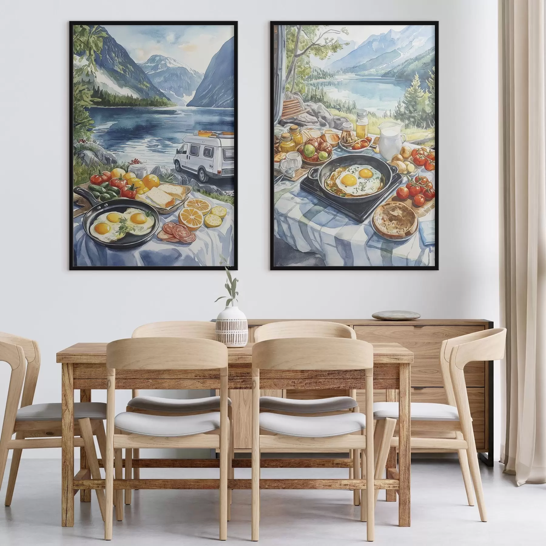 Fototapeedid Hommikusöök looduses, reisimine, õues elamine, akvarellistiil, Norra d00404