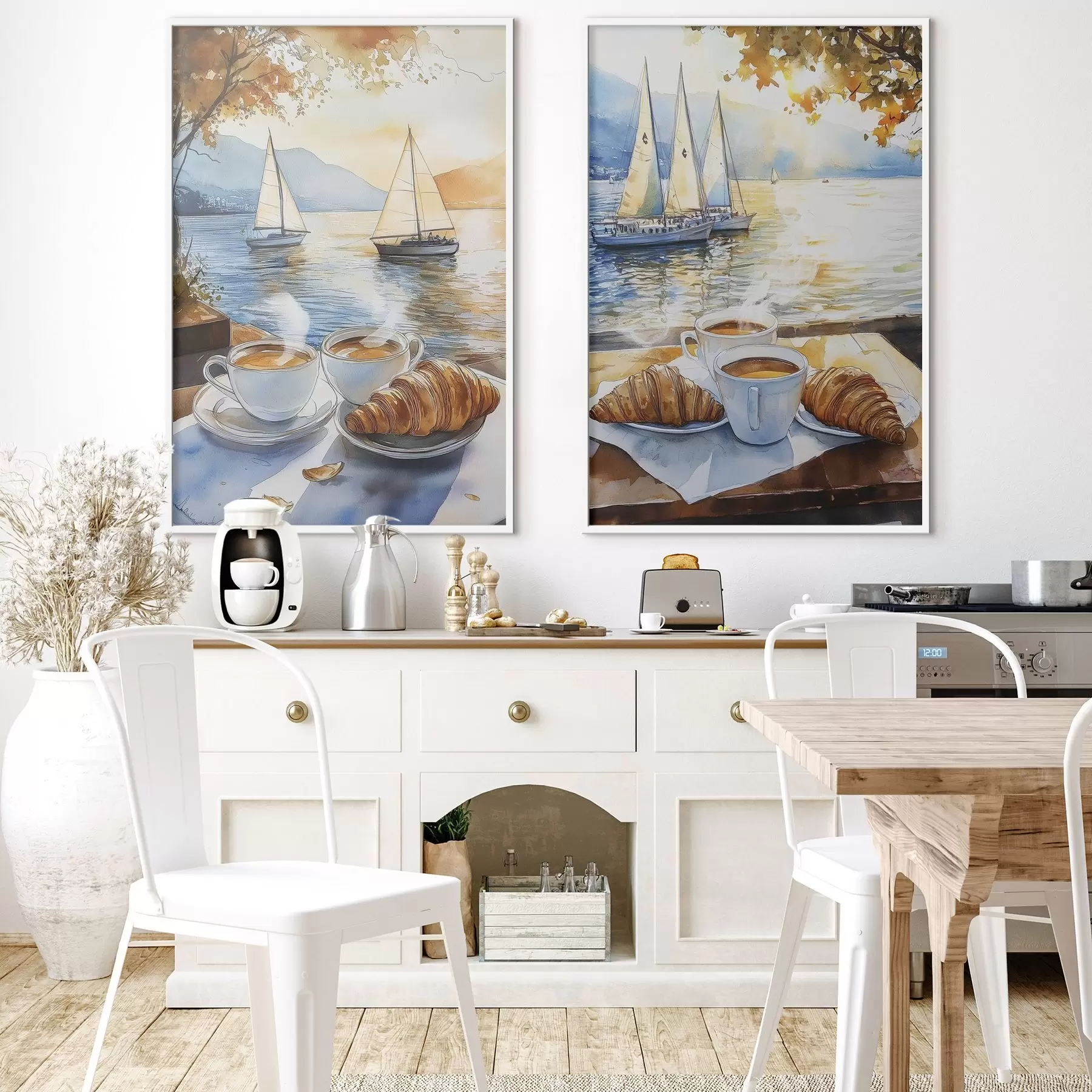 Fototapeedid Päikeseloojang järvel koos kohvi, purjekate, looduse, reisimisega d00407