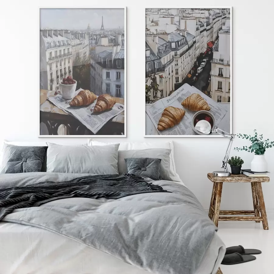 Fototapeedid Linnavaade Pariisi rõdult, Eiffeli torn, maasikad, kohv, päevik d00445