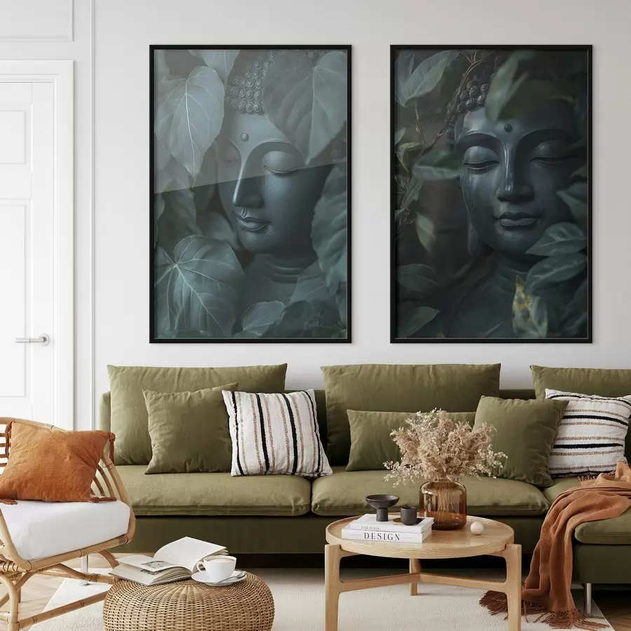 Fototapeedid Meditatiivne Buddha rohelistes lehtedes, budism, troopiline, realism d00447