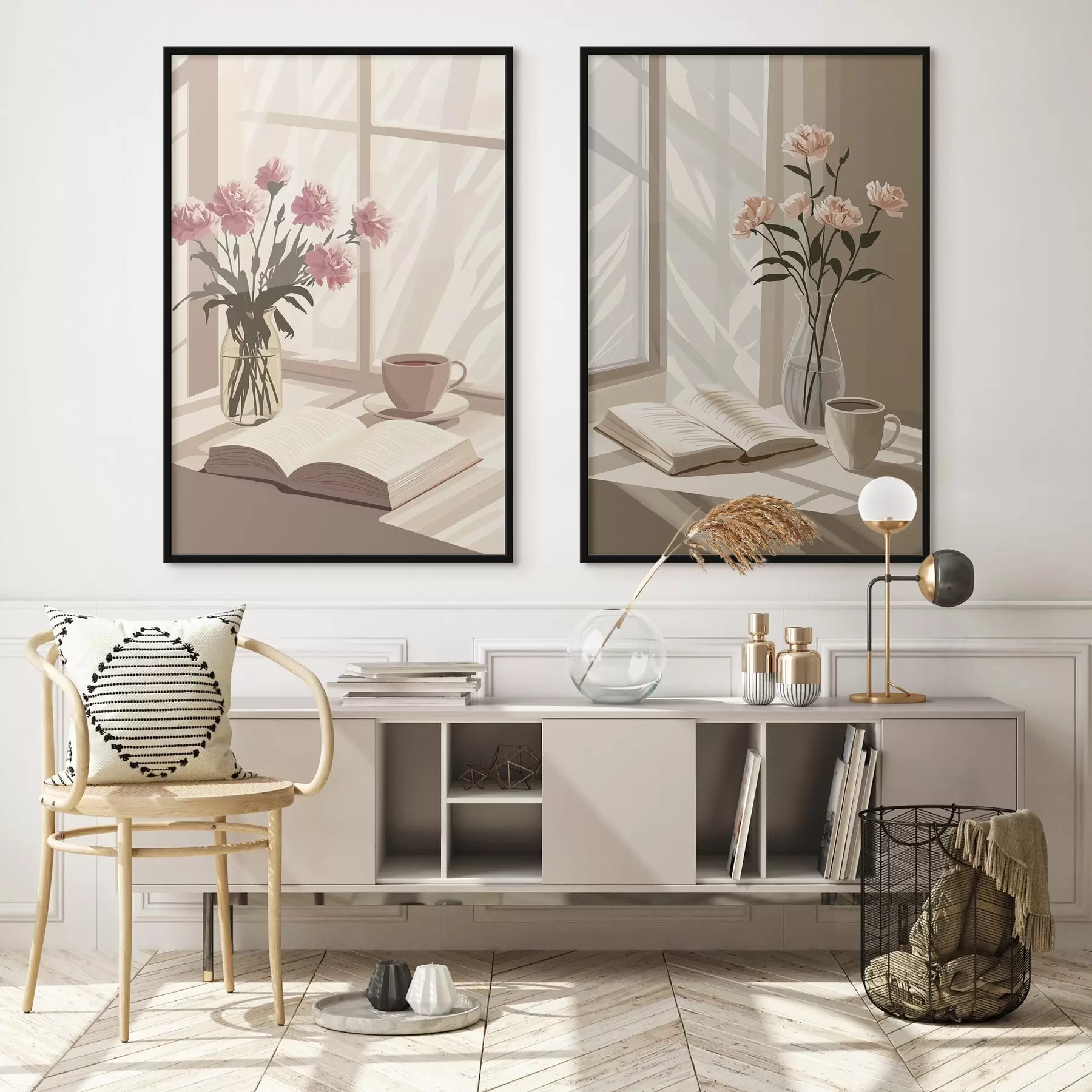 Fototapeedid Abstraktsioon, hommikune esteetika, tass kohvi, raamat, lilled d00448