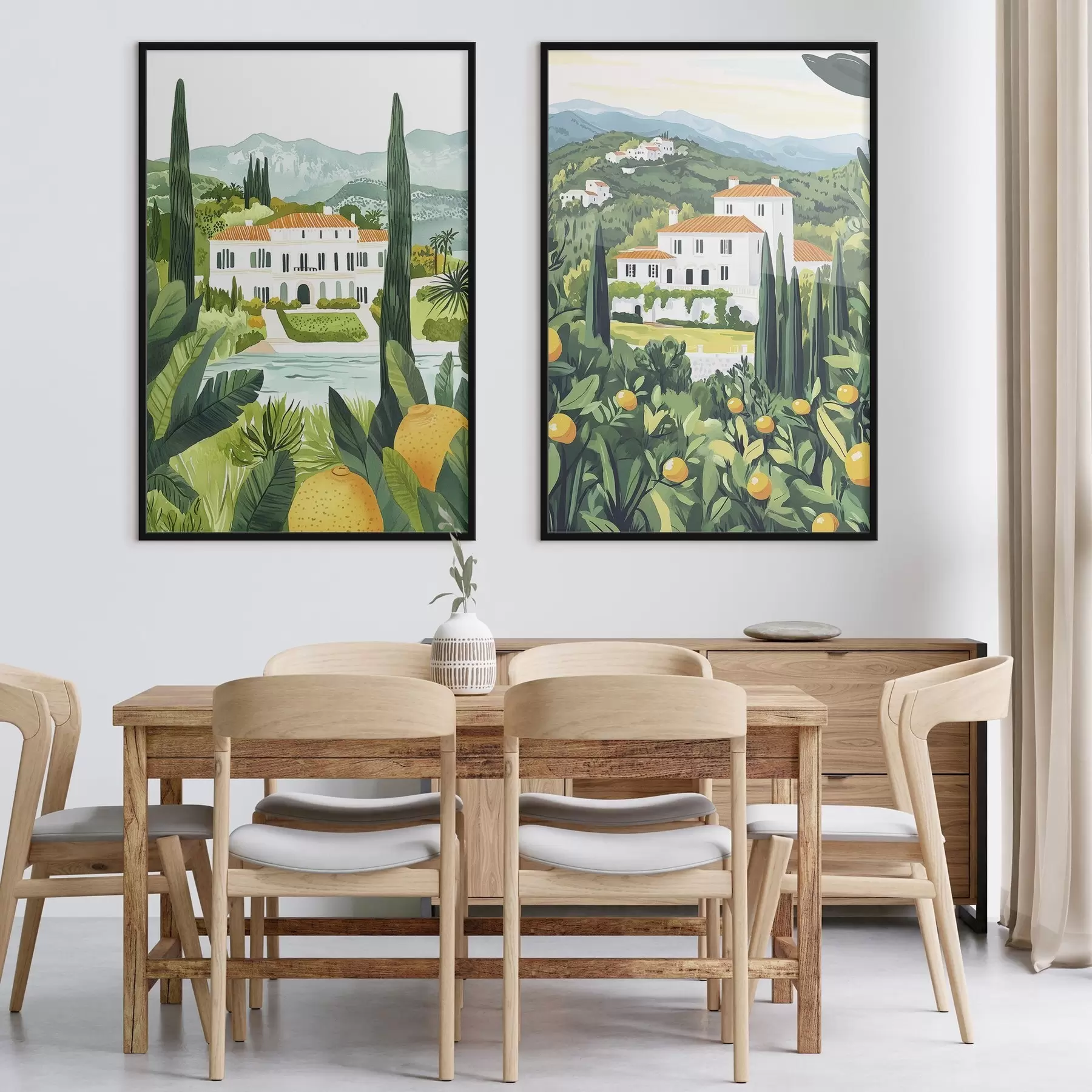 Fototapeedid Vahemeremaastikud puude ja majadega, mererannik, Hispaania d00450