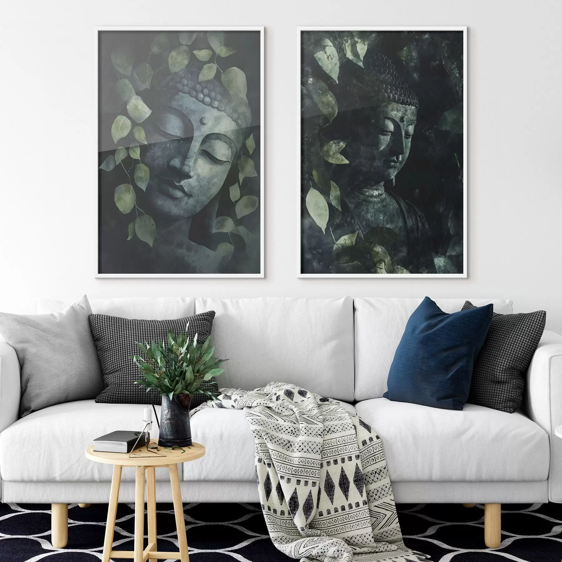 Fototapeedid Roheline Buddha troopiliste lehtedega, akvarellstiilis d00451