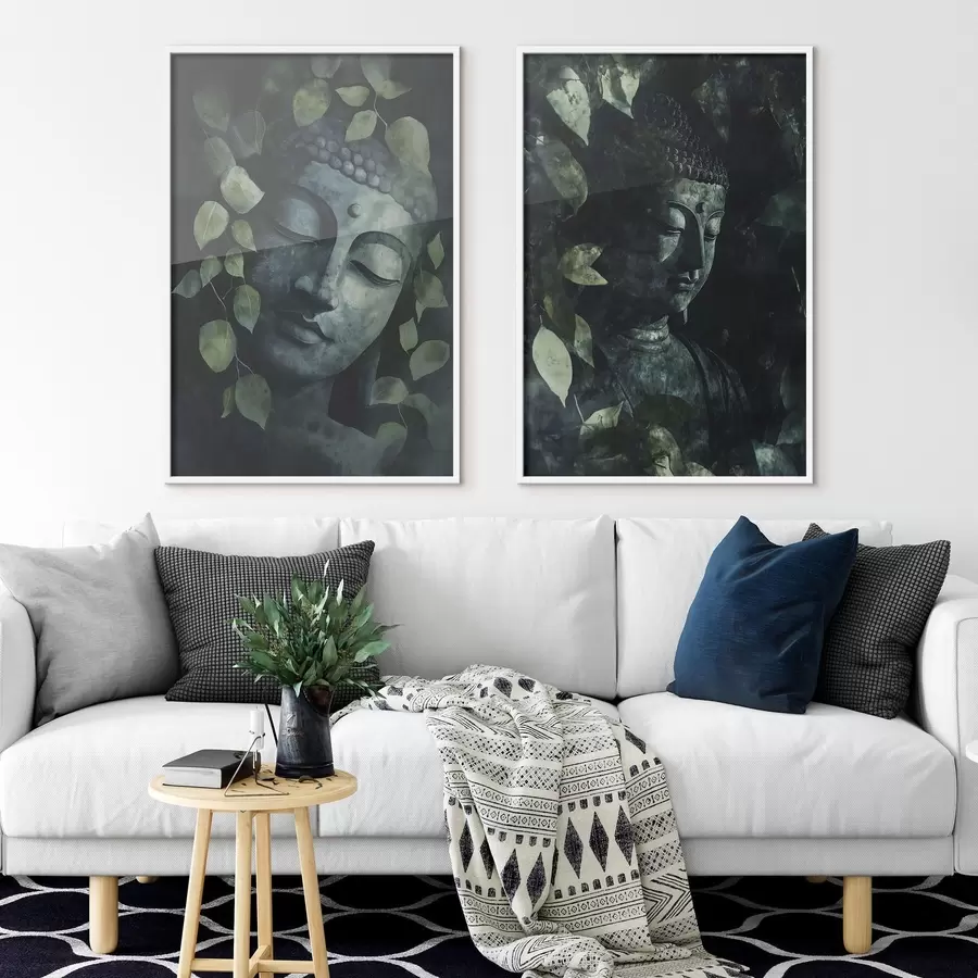 Fototapeedid Roheline Buddha troopiliste lehtedega, akvarellstiilis d00451