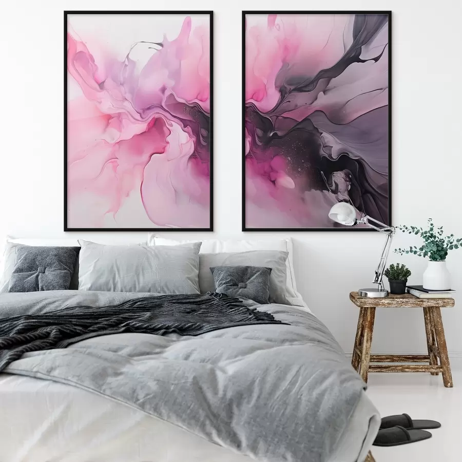 Fototapeedid Abstraktsed roosa, lilla ja musta värvi keerised segunevad kokku voolavas, orgaanilises kompositsioonis, tekitades liikumise tunde d00532