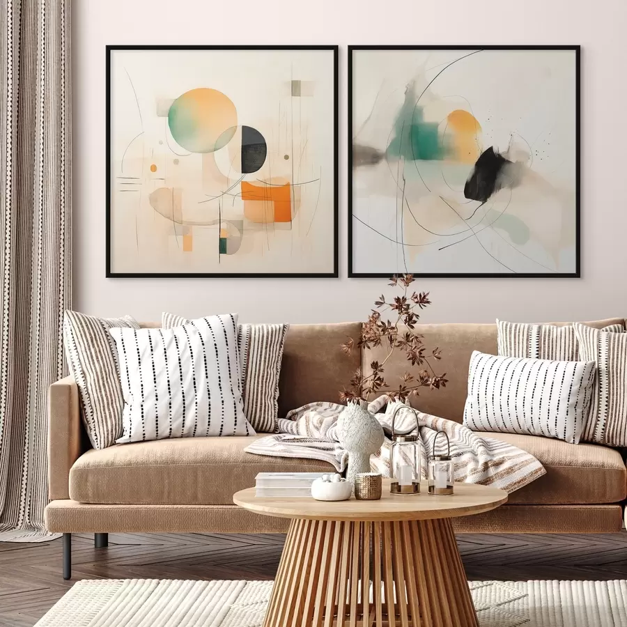 Fototapeedid Abstraktne diptühhon ringikujuliste vormide ja dünaamiliste joontega d00981