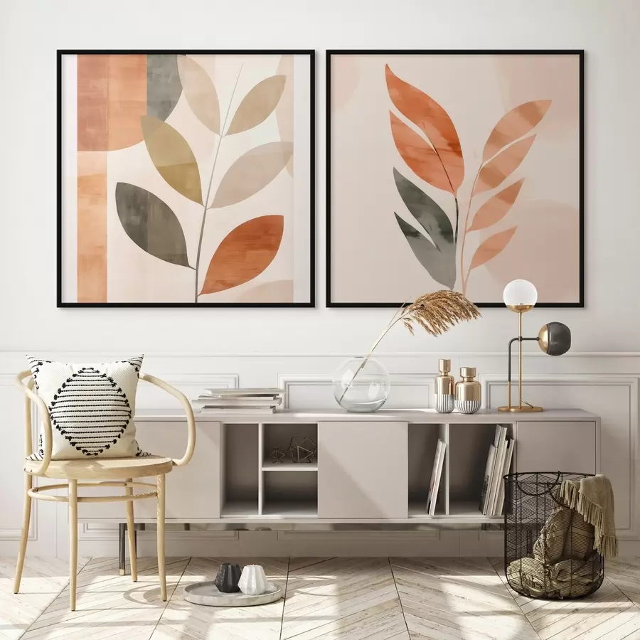 Fototapeedid Stiliseeritud taimede kujutamine rahulikus värviskeemis d00984