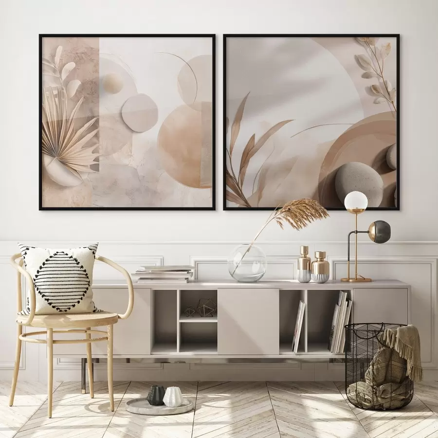 Fototapeedid Kaks lõuendit kuivatatud lehtede ja tekstuuriga kujunditega d00893