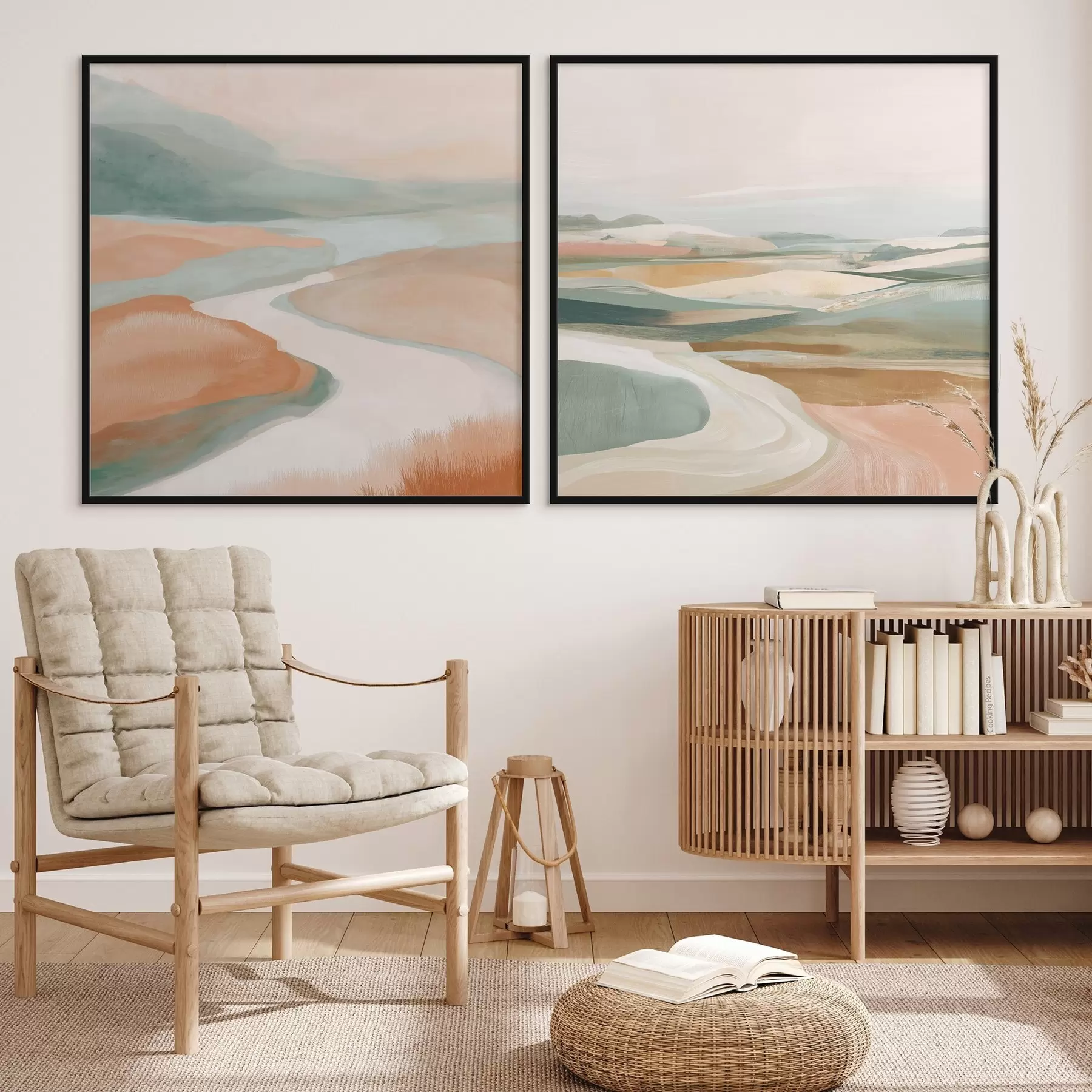 Fototapeedid Abstraktsed mäed ja jõgi pastelltoonides d00896