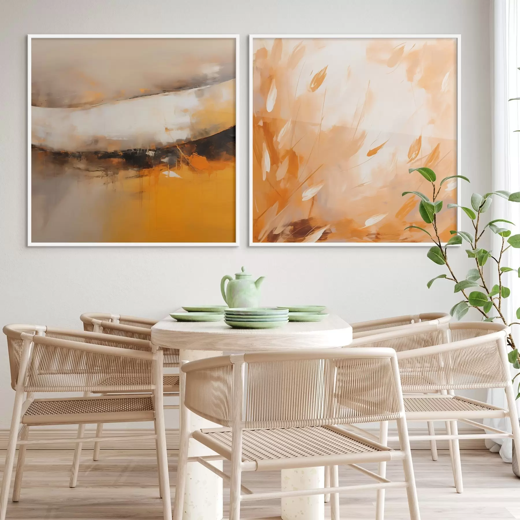 Fototapeedid Abstraktne diptühhon õlimaalistiilis kollase-oranži ja musta toonidega d00897