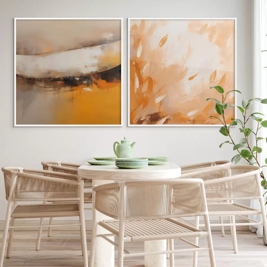 Fototapeedid Abstraktne diptühhon õlimaalistiilis kollase-oranži ja musta toonidega d00897