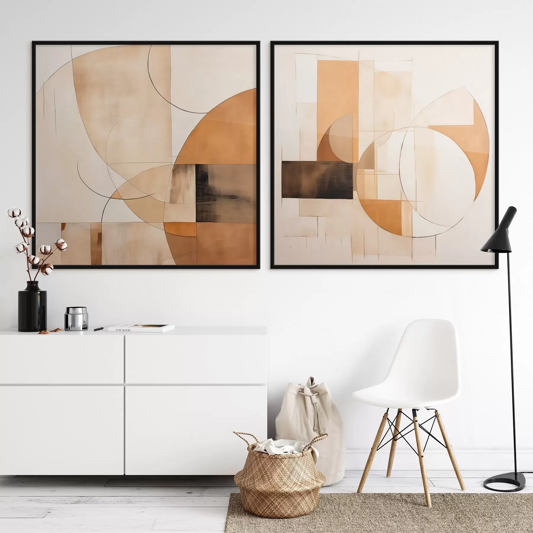 Fototapeedid Kaasaegne abstraktsioon ringide ja joontega kohvi-piima värvides d00898