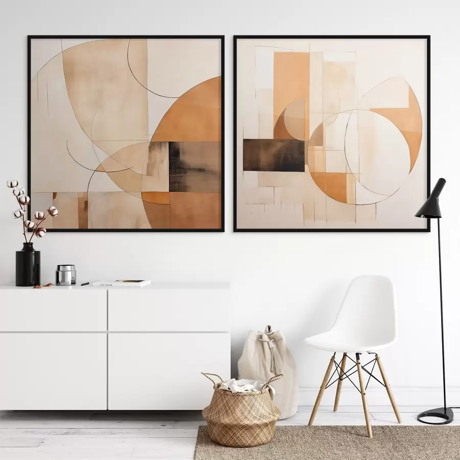 Fototapeedid Kaasaegne abstraktsioon ringide ja joontega kohvi-piima värvides d00898