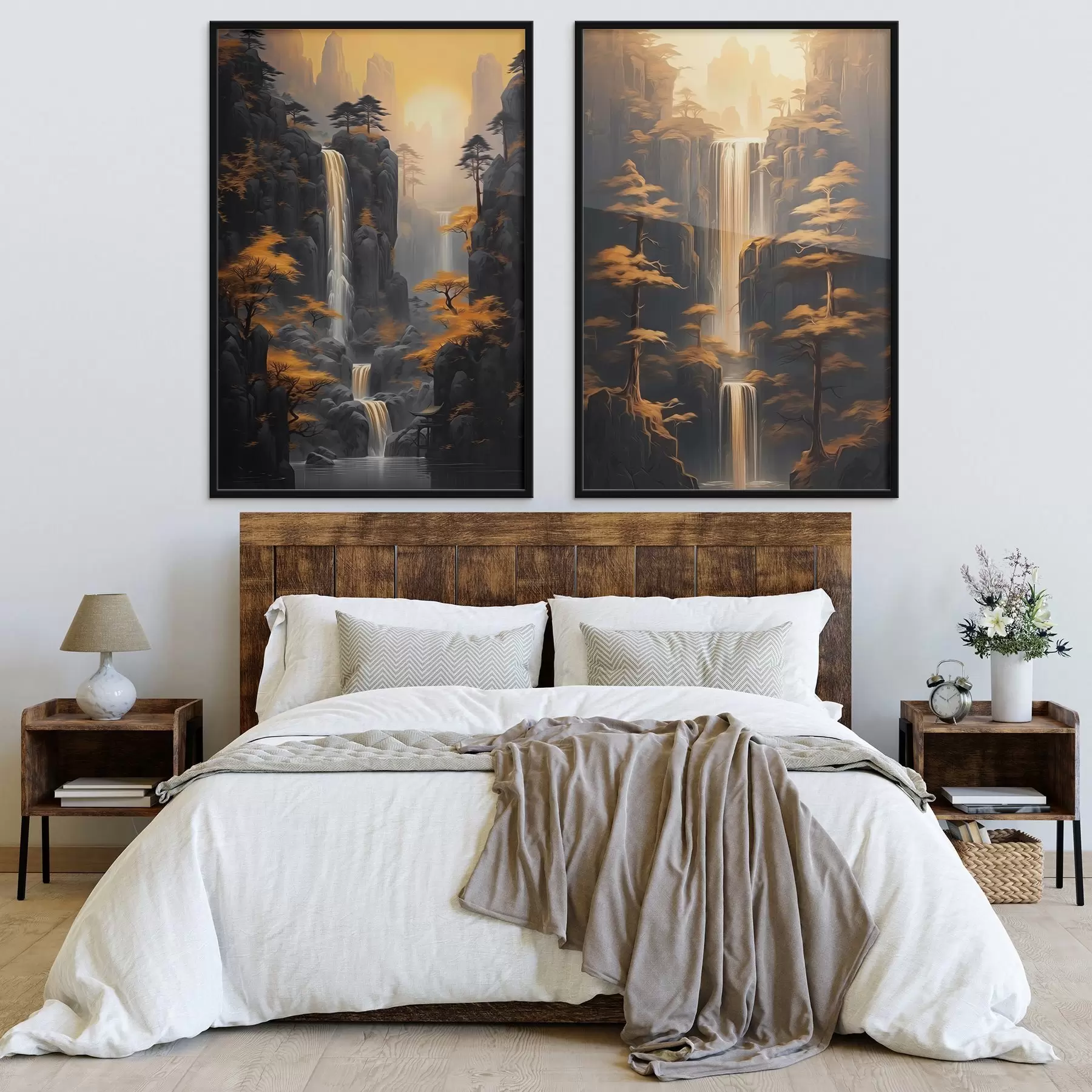 Fototapeedid Maastik koos kosega ja mägedega kuldses valguses d00928