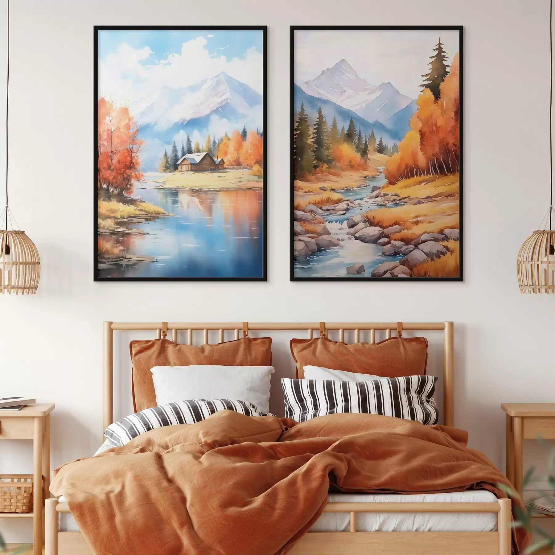 Fototapeedid Sügisene mägimaastik järve ja jõega d00929