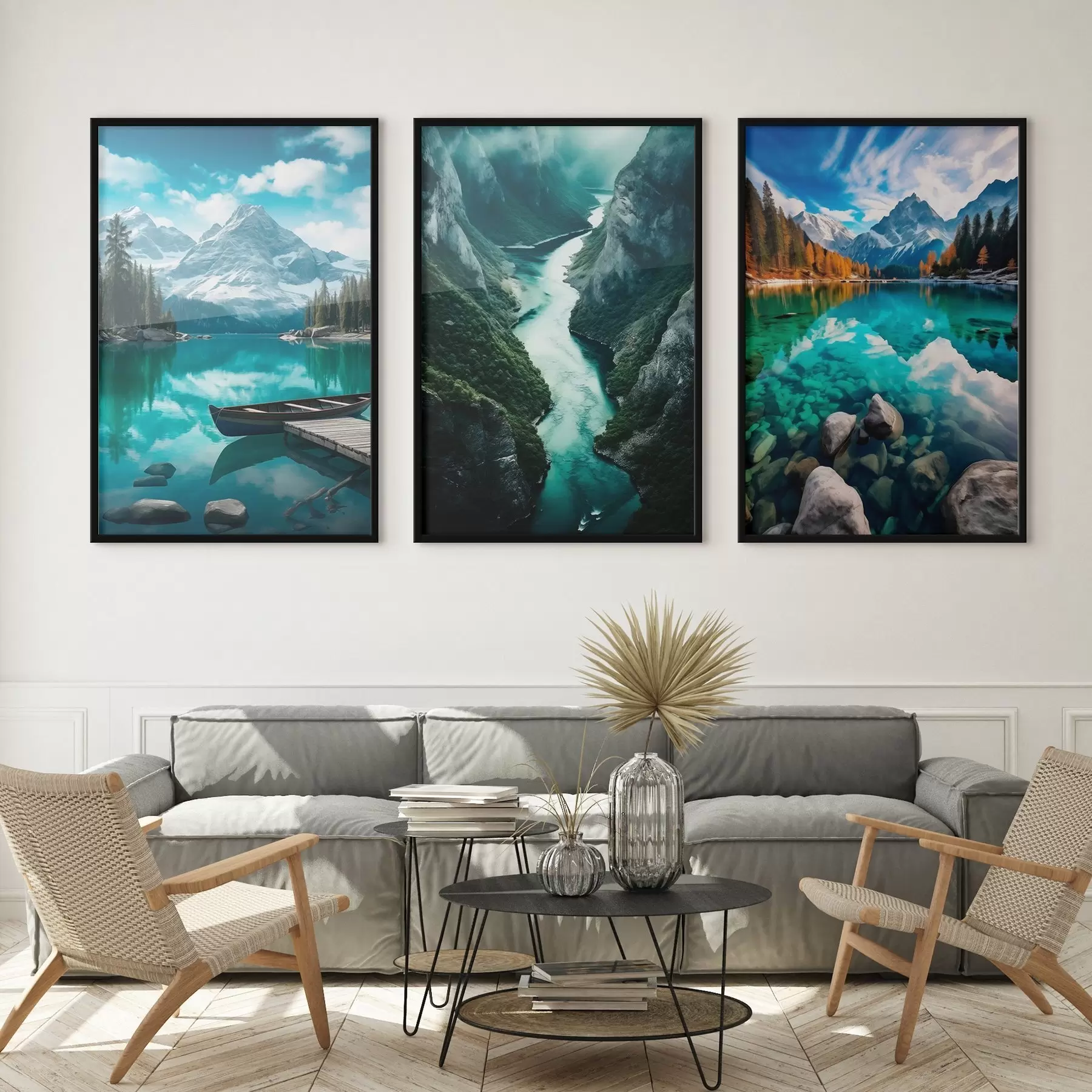 Fototapeedid Alpi järved ja fjordide vaated jahedates sinakasrohelistes toonides d00961