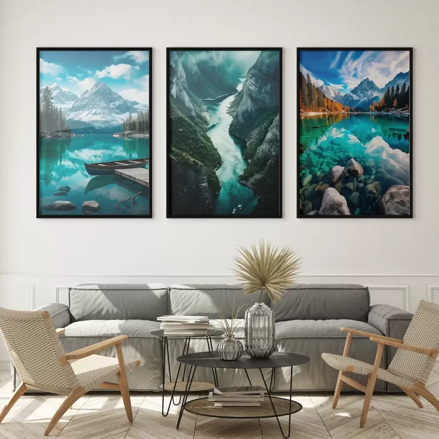 Fototapeedid Alpi järved ja fjordide vaated jahedates sinakasrohelistes toonides d00961