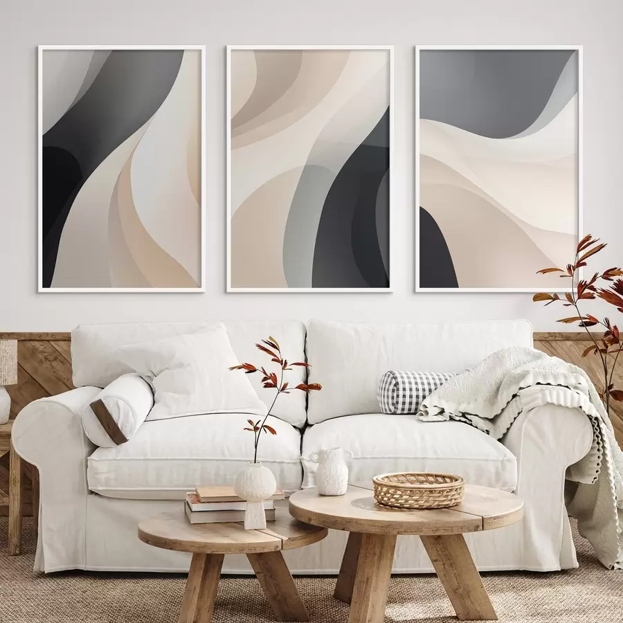 Fototapeedid Minimaalsed voolavad kõverad kreemikas, hallikaspruunis ja mustas toonis d00962