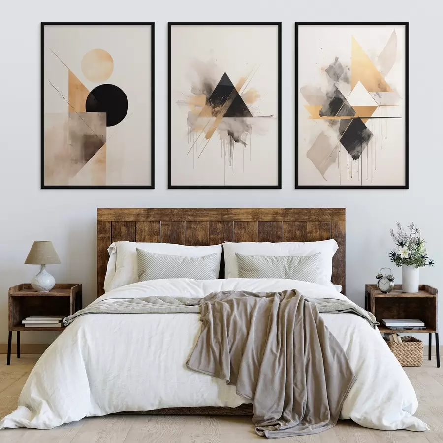 Fototapeedid Geomeetrilised kolmnurgad tindipritsmetega, must ja okker d00963