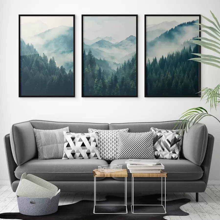 Fototapeedid Uduvihmane mägede ahelik, mis on kaetud pehme rohelise ja sinise värviga d00964