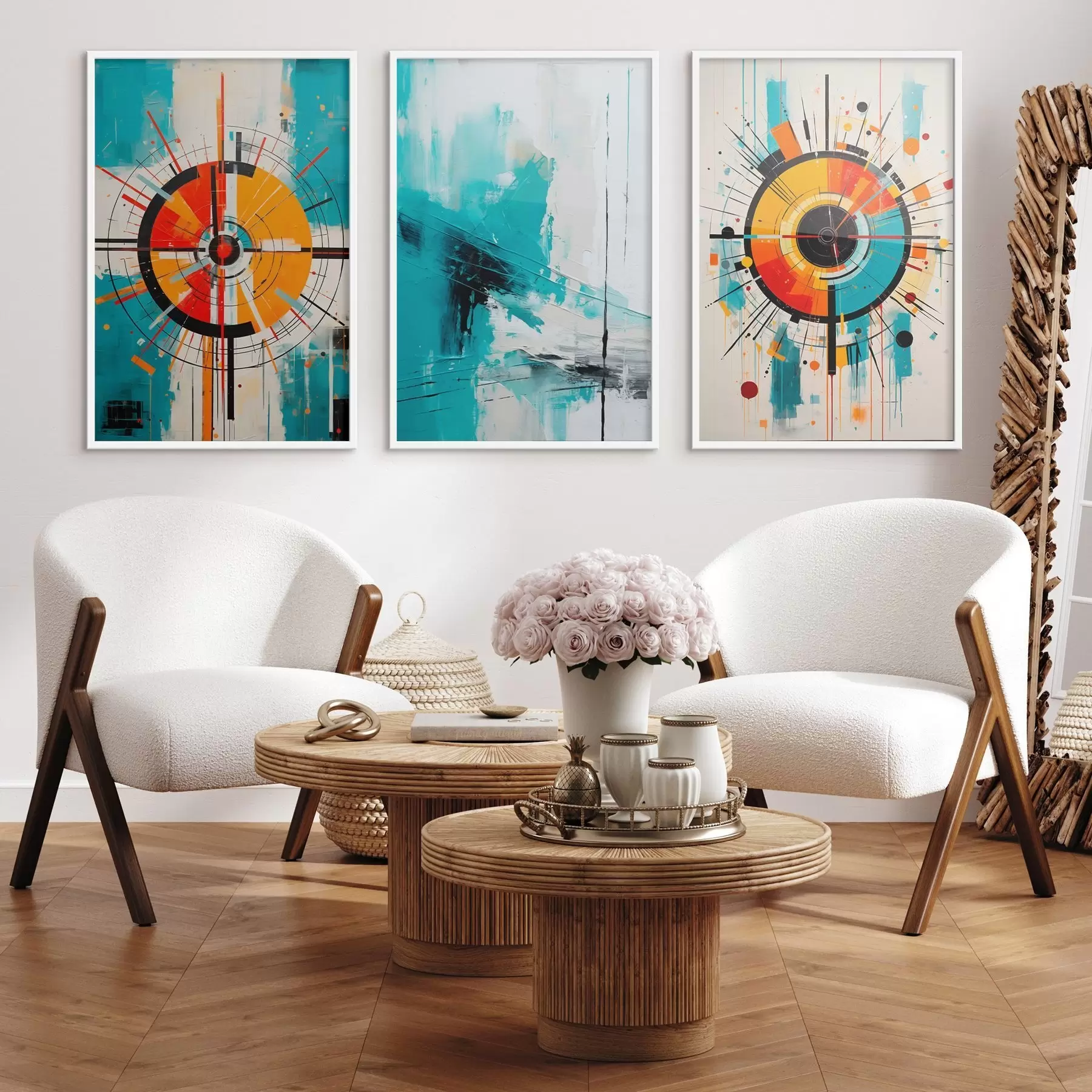 Fototapeedid Radiaalne abstraktne teal- ja oranžikarva plahvatustega d00973