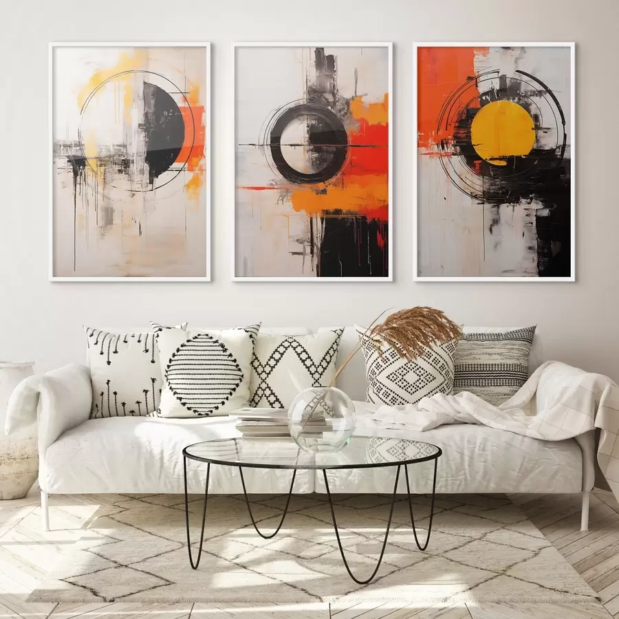 Fototapeedid Tekstuuriga ringid ja julged jooned mustas, okra ja oranžis värvis d00974