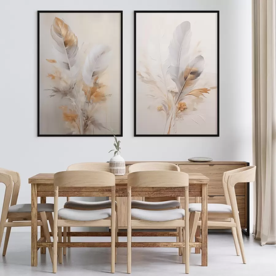 Fototapeedid Abstraktsed suled, ümbritsetud beežide ja pruunide sulgedega, pehmed ja õrnad, helebeežil taustal d01016