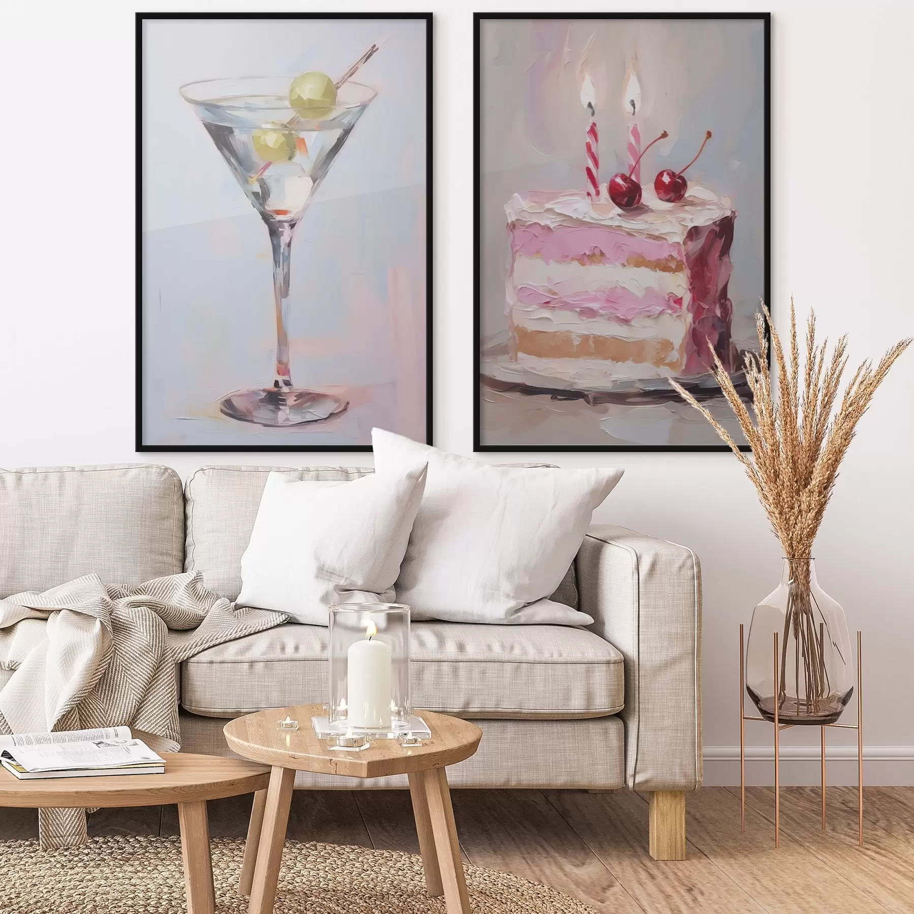 Fototapeedid Klaas joogiga ja tükk kooki imitatsioon maal d01019