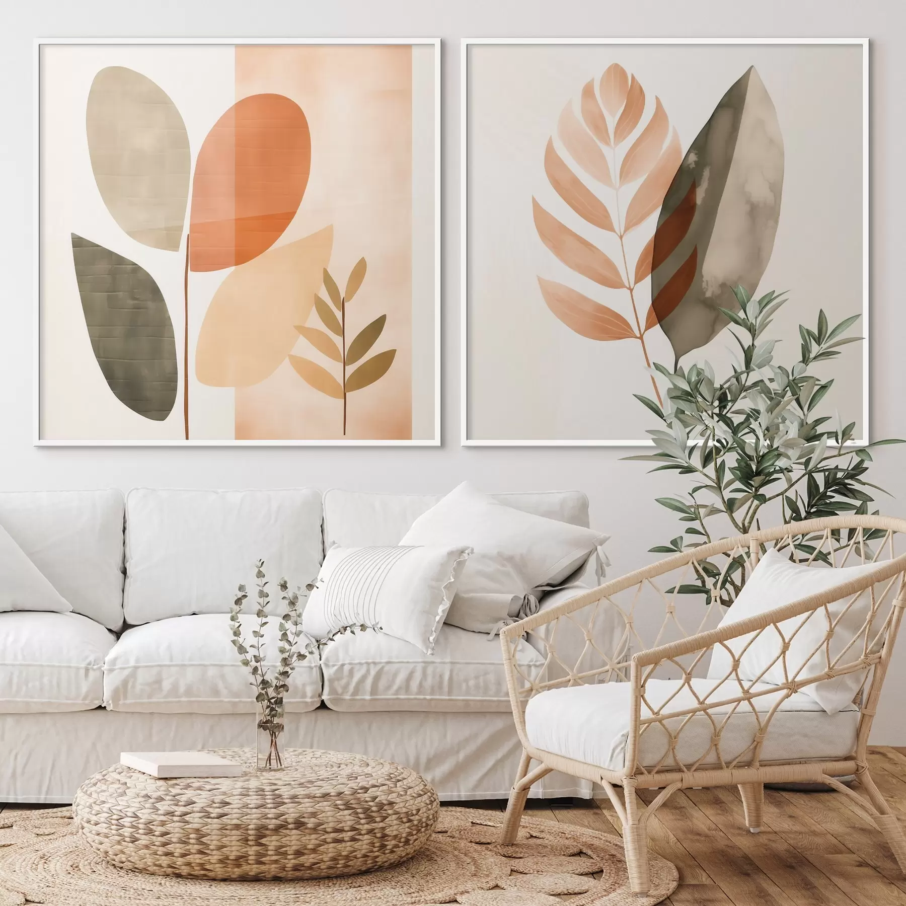 Fototapeedid Pastelltoonides botaaniliste motiividega diptühhon d00983