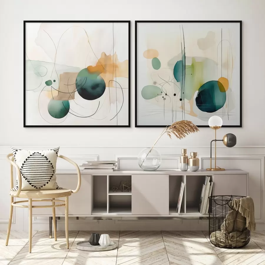 Fototapeedid Kaheosaline abstraktne kompositsioon pehme värviga laigud d00985