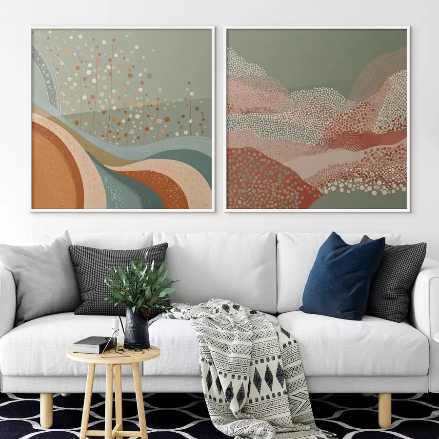 Fototapeedid Kaheosaline abstraktne maastik punktiir- ja laineliste elementidega d00987