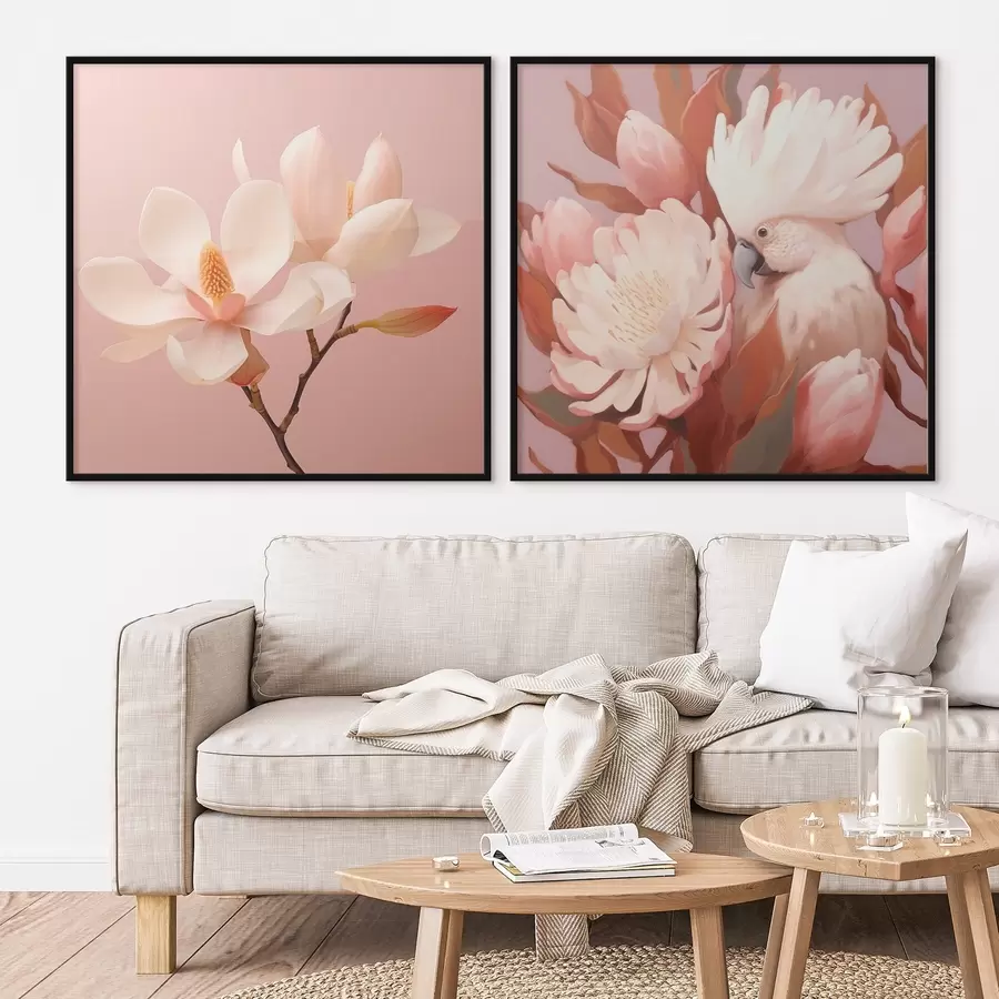 Fototapeedid Kunstilise illustratsioonistiilis lillekompositsioon linnuga d00994