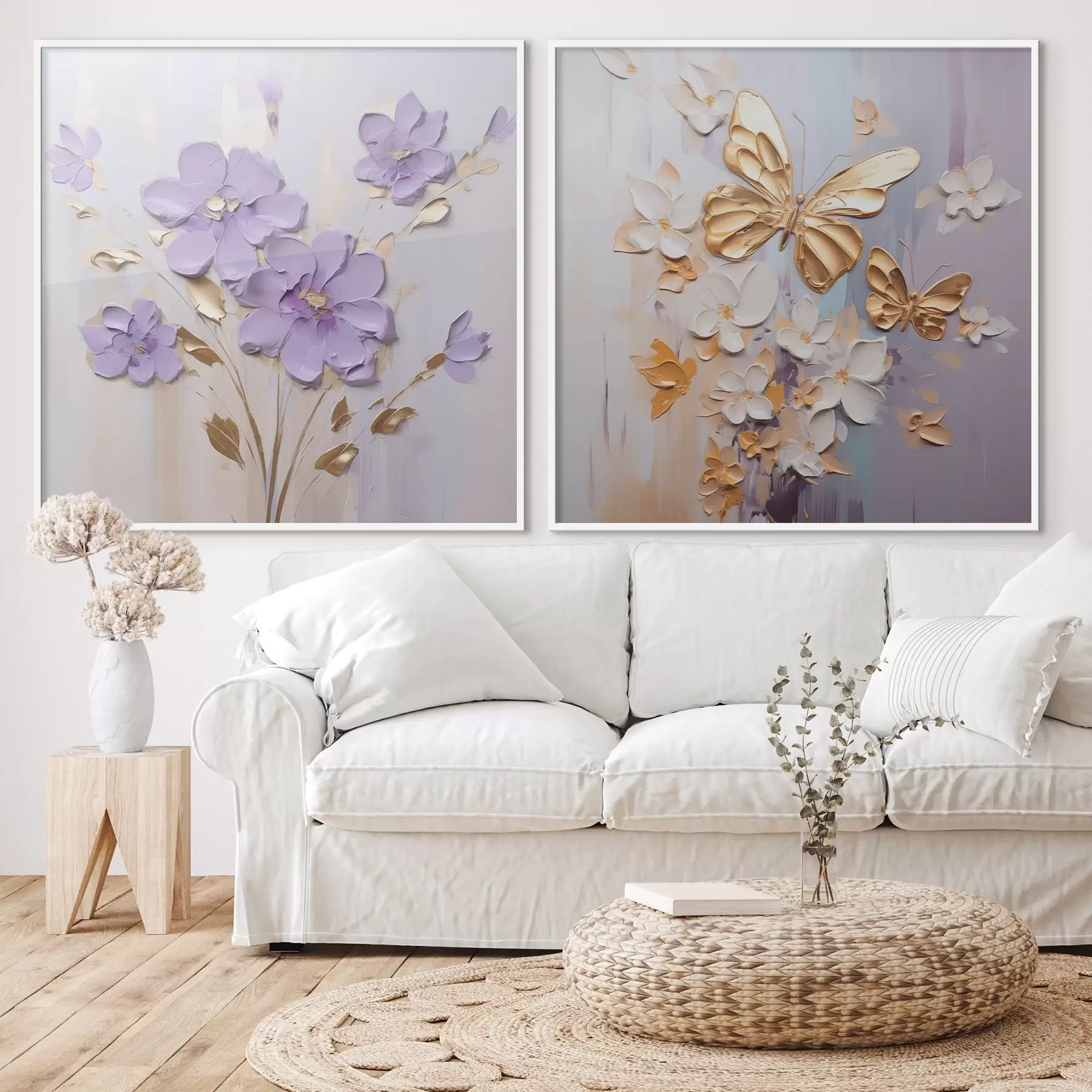 Fototapeedid Liblikate ja lillede imitatsioonmaal d01046