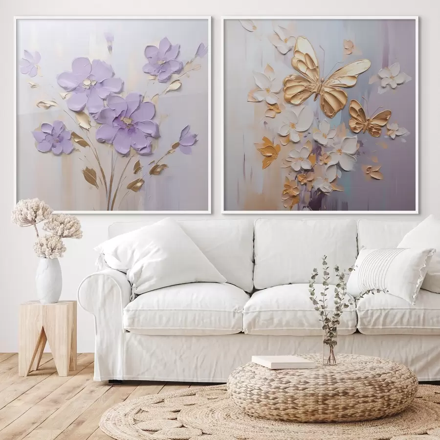 Fototapeedid Liblikate ja lillede imitatsioonmaal d01046