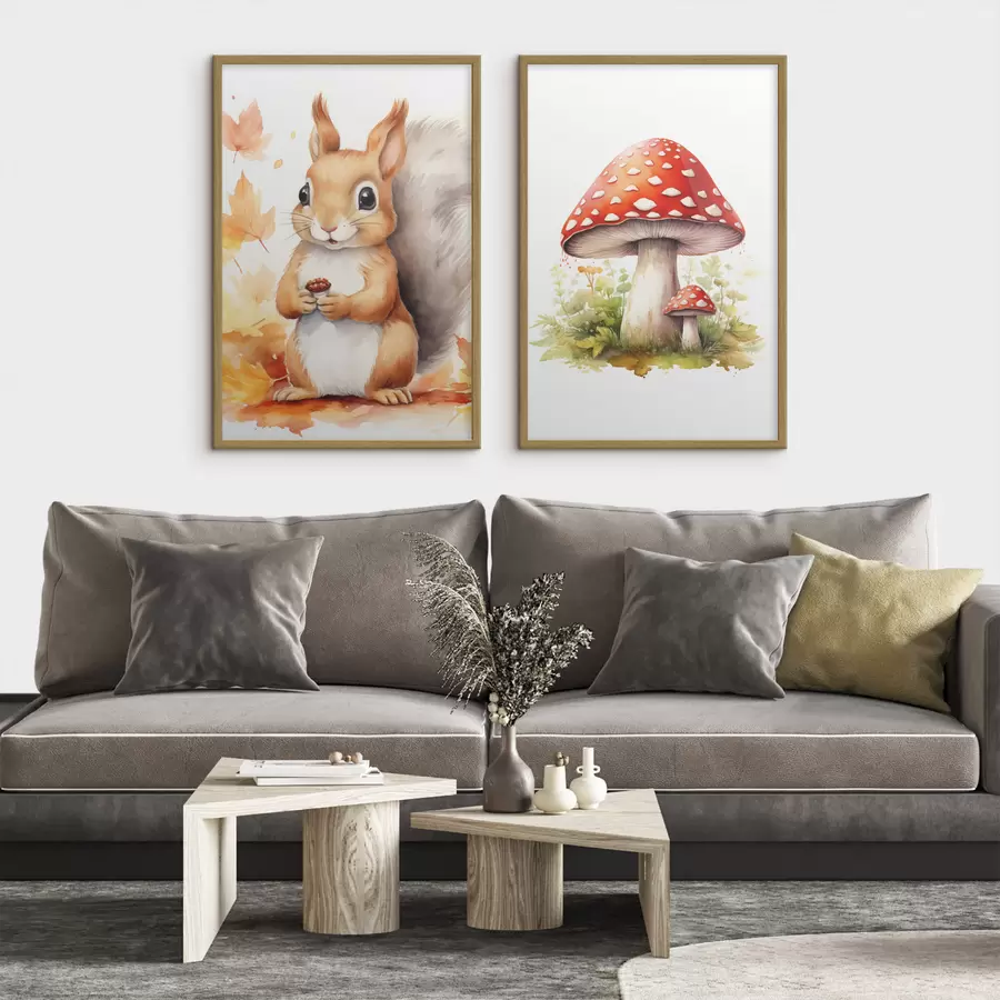 Fototapeedid Orav ja metsa seened, kärbseseen, imitatsioon akvarell d01049